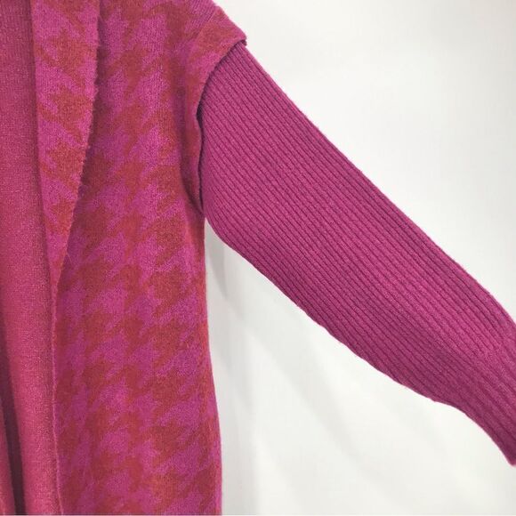 Liz Claiborne Magenta Houndstooth Knit Long Duster Cardigan Sweater - Picture 9 of 16